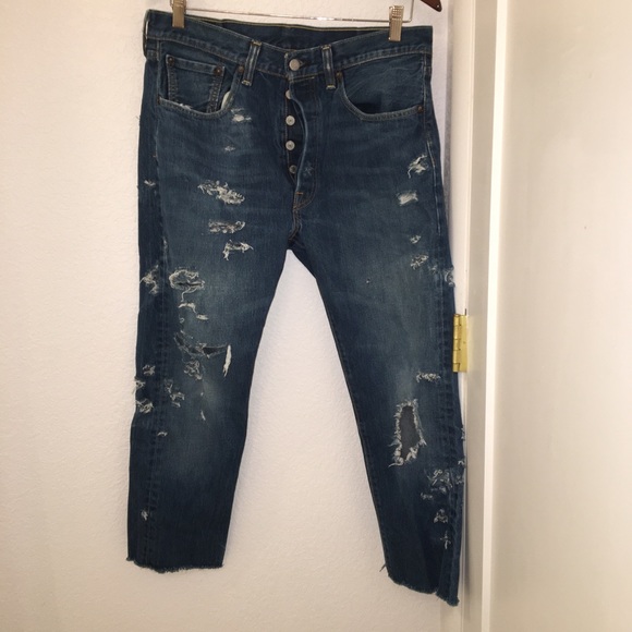 Levi’s 501 CT Handmade Distressed DarkWash Jeans Sz: 32 - Picture 2 of 10